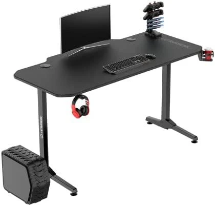 Žaidimų stalas Ultradesk Frag Gaming Desk, Juodas su juodu kilimėliu