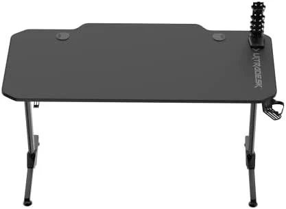 Žaidimų stalas Ultradesk Frag Gaming Desk, Juodas su juodu kilimėliu