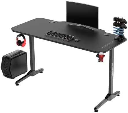 Žaidimų stalas Ultradesk Frag Gaming Desk, Juodas su juodu kilimėliu