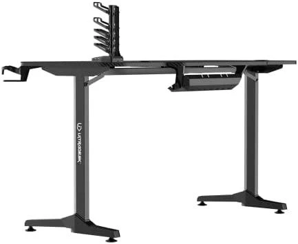 Žaidimų stalas Ultradesk Frag Gaming Desk, Juodas su juodu kilimėliu