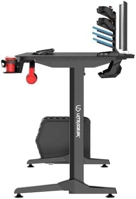 Žaidimų stalas Ultradesk Frag Gaming Desk, Juodas su juodu kilimėliu
