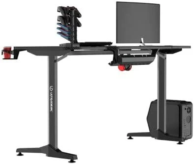 Žaidimų stalas Ultradesk Frag Gaming Desk, Juodas su juodu kilimėliu