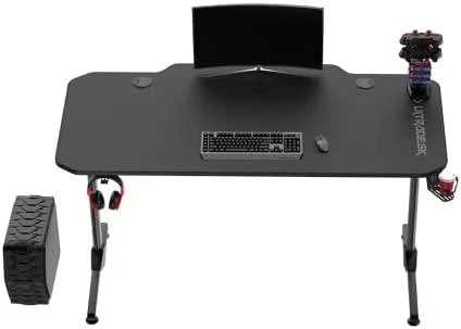 Žaidimų stalas Ultradesk Frag Gaming Desk, Juodas su juodu kilimėliu
