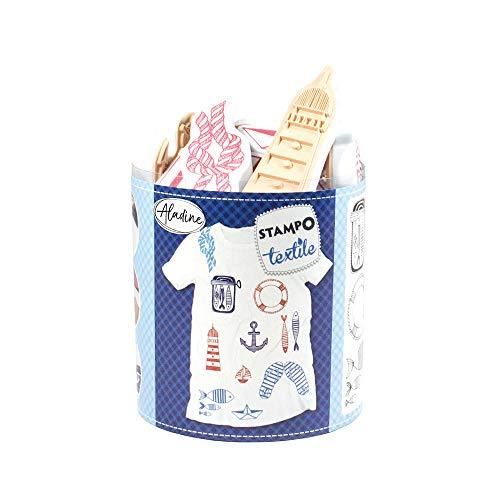 Antspaudų rinkinys Aladine Stampo Textile 13vnt. Navy + pagalvėlė antspaudams juoda