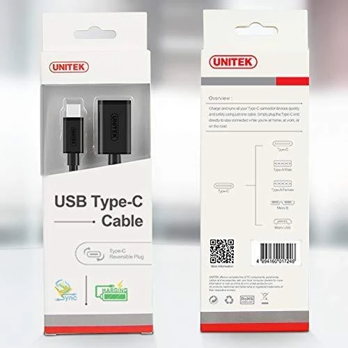 UNITEK Y-C476BK Unitek C tipo USB kabelis į USB AF, Y-C476BK