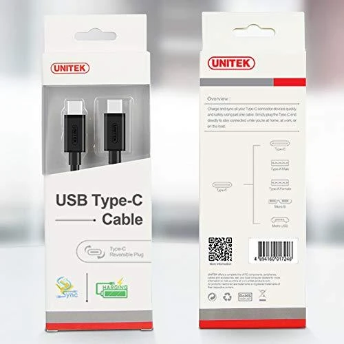 UNITEK Y-C477BK Unitek C tipo USB kabelis į C tipo USB, Y-C477BK