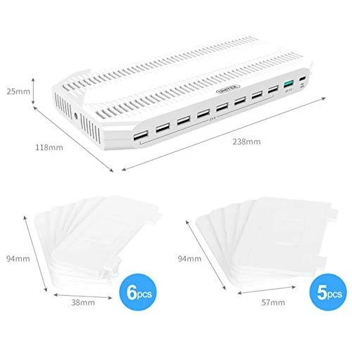 UNITEK Y-2190 įkrovimo stotelė 8x USB 2.4A 160W 2x QC3.0 USB-C Y-2190