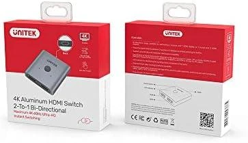 UNITEK V1127A Aliuminio HDMI 2.0 4K jungiklis 2-to-1 dvikryptis