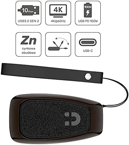 Unitek USB-C šakotuvas su dirželiu ir techninėmis savybėmis