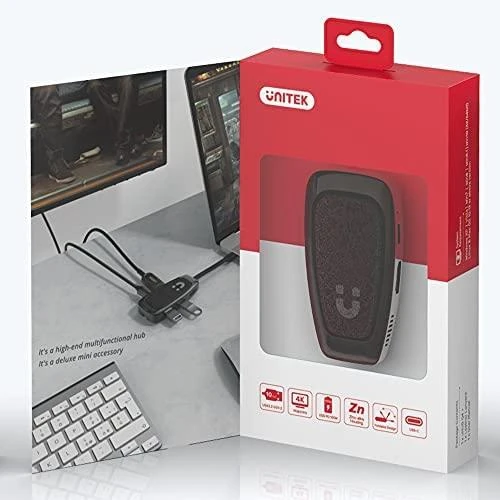 Unitek USB-C šakotuvas raudonoje dėžutėje