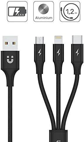 UNITEK kabelis USB 3in1 Juodas microUSB USB-C apšvietimas C14049BK