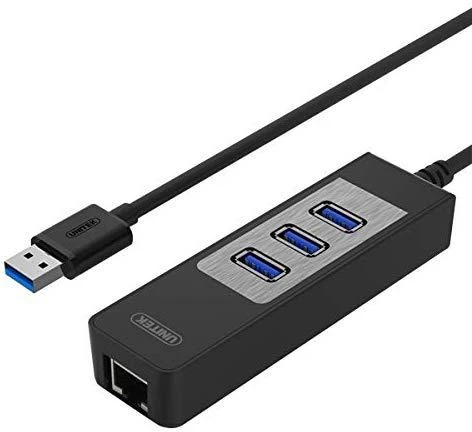Unitek Deltaco Tinklo adapteris , 10/100 / 1000Mbps , 1xRJ45, 1xUSB3.0, 3x USB3.0, juodas USB3-GIGA3