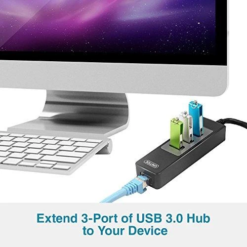 Unitek Deltaco Tinklo adapteris , 10/100 / 1000Mbps , 1xRJ45, 1xUSB3.0, 3x USB3.0, juodas USB3-GIGA3