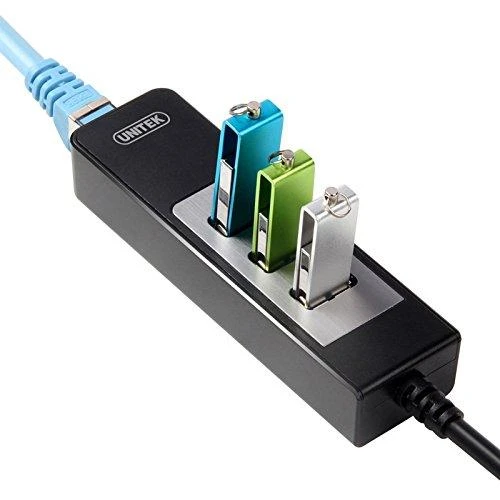 Unitek Deltaco Tinklo adapteris , 10/100 / 1000Mbps , 1xRJ45, 1xUSB3.0, 3x USB3.0, juodas USB3-GIGA3