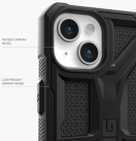 UAG Urban Armor Gear dėklas MONARCH, skirtas IPHONE 15 Plus, juodas, kevlarinis