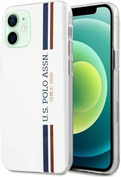Dėklas „Us Polo Assn US Polo“ USHCP12MPCUSSWH „Apple iPhone 12/12 Pro 6,1“ baltos spalvos „Tricolor Collection“