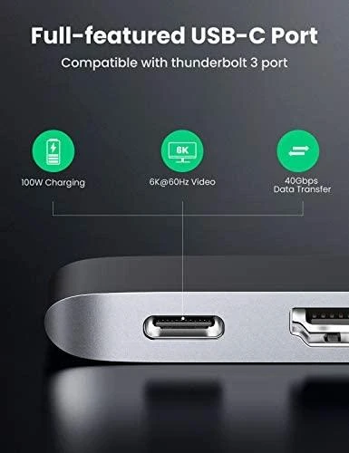 Adapterio šakotuvas UGREEN, 2XUSB_C iki 3x USB 3.0, HDMI