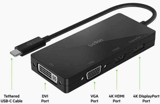 Belkin USB-C į HDMI / VGA / DisplayPort adapteris AVC003btBK