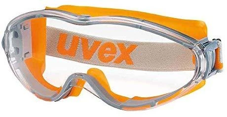 Apsauginiai akiniai Uvex Ultrasonic, skaidri panoraminė linzė, supravision excellence padengimas, guminė juostelė, oranžiniai