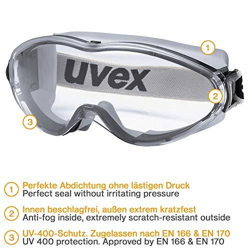 Uvex Apsauginiai akiniai Ultrasonic, skaidri panoraminė linzė, supravision excellence padengimas, guminė juostelė, juodi/pilki