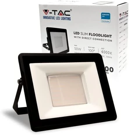 50W LED prožektorius V-TAC, juodu korpusu, 4000K