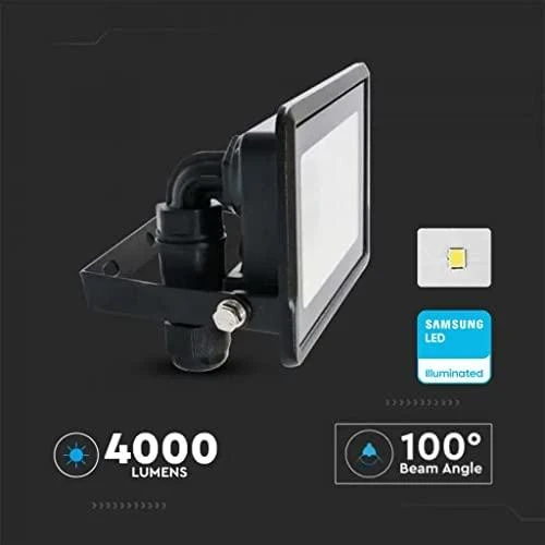 50W LED prožektorius V-TAC, juodu korpusu, 4000K