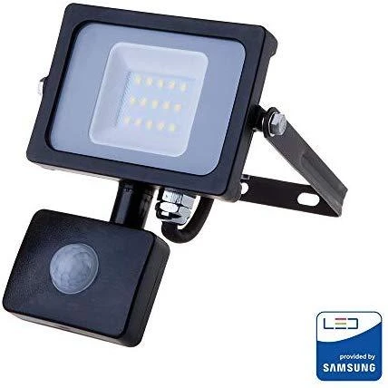 10W LED prožektorius V-TAC, 3000K (šiltai balta), su judesio davikliu, juodu korpusu, SAMSUNG LED chip