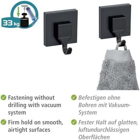 Wenko 2 QUADRO rankšluosčių kabliukų rinkinys, montavimas be gręžimo