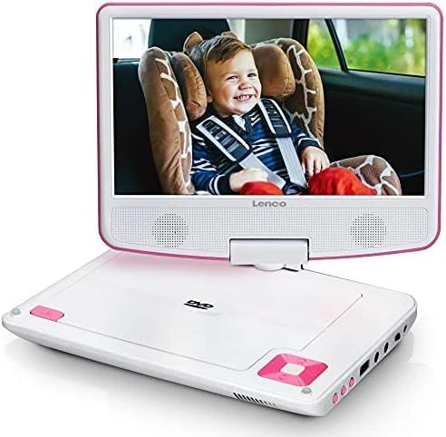 Vaizdo grotuvas LENCO DVP-910 9 DVD-Player + USB &amp; KfZ-Halterung. pink/wei