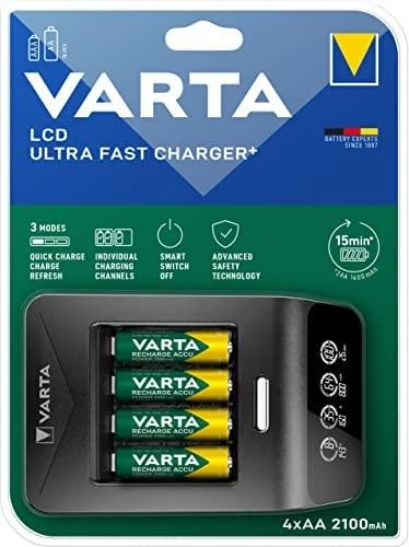 Varta LCD Ultra Fast Charger+ įsk. 4 Batt. 2100 mAh AA + 12V