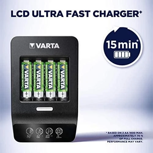 Varta LCD Ultra Fast Charger+ įsk. 4 Batt. 2100 mAh AA + 12V