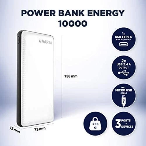 Varta Power bank Energy 10000mAh 57976 išorinė baterija (powerbank)