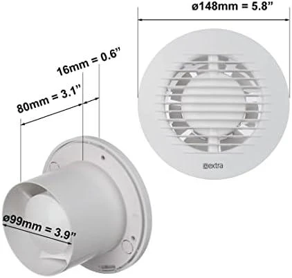 Europlast Vonios kambario ištraukimo ventiliatorius, apvalus EA100 Vonios kambario ventiliatorius, 15 W, skersmuo 10 cm, Baltas