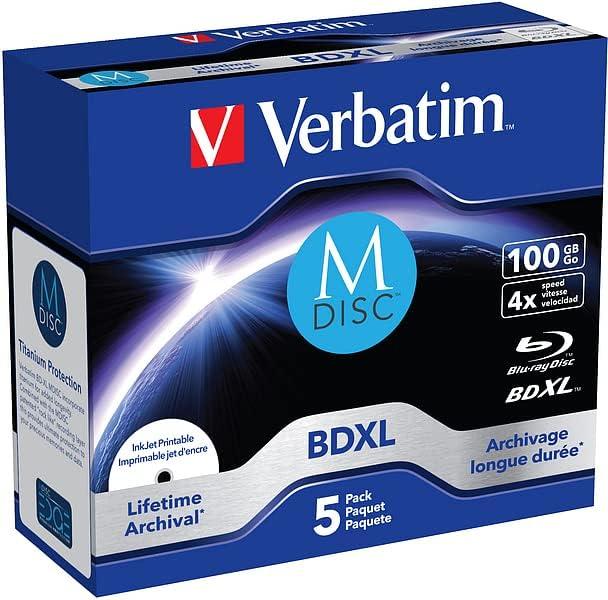 1x5 Verbatim M-Disc BD-R Blu-Ray 100GB 4x Speed rašalinis spausdinimas. JC