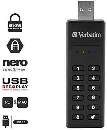 External drive Verbatim klaviatūra Secure USB 3.2 Gen 1 32GB juodos spalvos 49427