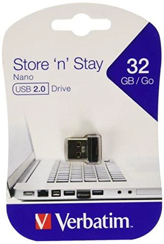 USB laikmena "verbatim" usb atmintinė, usb 2.0, 32 gb, "nano", "store n stay", juoda, 98130, usb a
