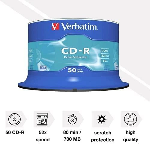 „Verbatim“ CD-R papildoma apsauga, 0,7 GB, 52 x 50 pakuotės velenas