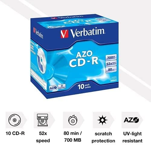 CD-R Verbatim [ brangakmenių dėklas 10 | 700 MB | 52x | Kristalas | DataLife+ AZO ]