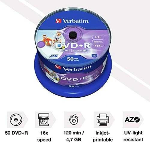Verbatim DVD+R diskai, su spausdinamu paviršiumi, 50 vnt. x 4,7 GB