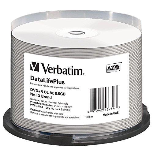 VERBATIM DVD R DVIGUBAS SLUOKSNIS 8,5 GB 8X PLATUS TERMINIS SPAUSDINTAS Spindle 50
