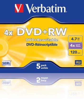 VERBATIM DVD-RW 4X BOITIER CRISTAL PACK DE 5