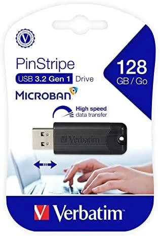 VERBATIM PINSTRIPE USB Stick 128GB 3.0 juodas