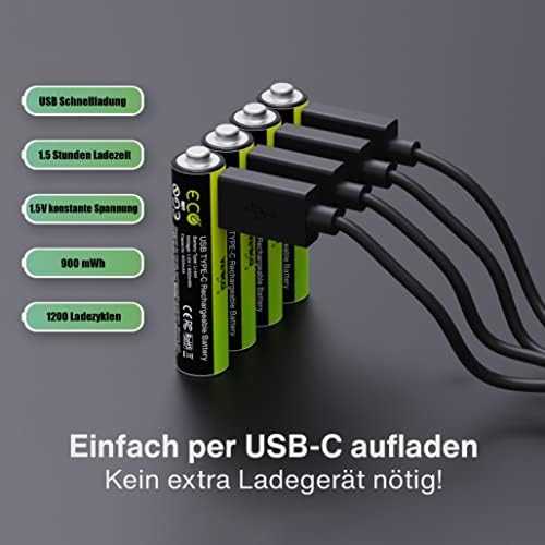 Verico LoopEnergy 4 pakuočių AAA įkraunamos baterijos, įkraunamos per USB-C