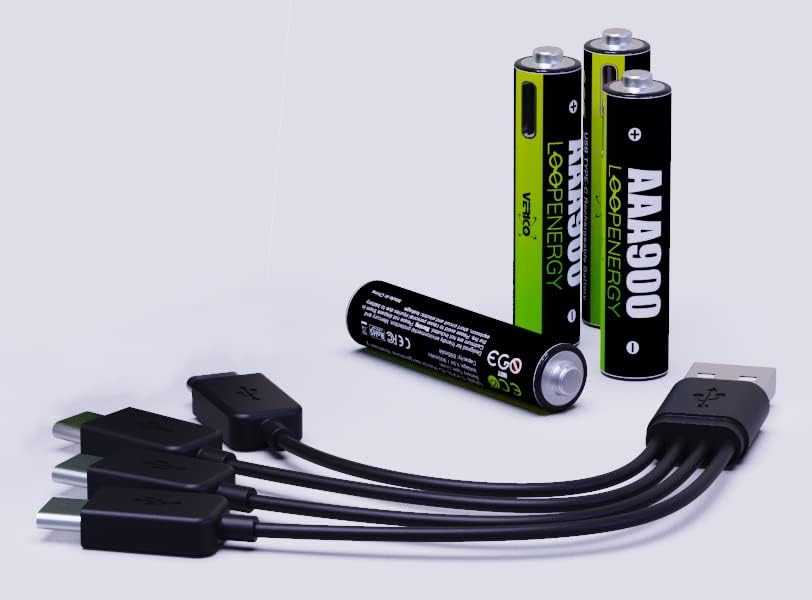 Verico LoopEnergy 4 pakuočių AAA įkraunamos baterijos, įkraunamos per USB-C