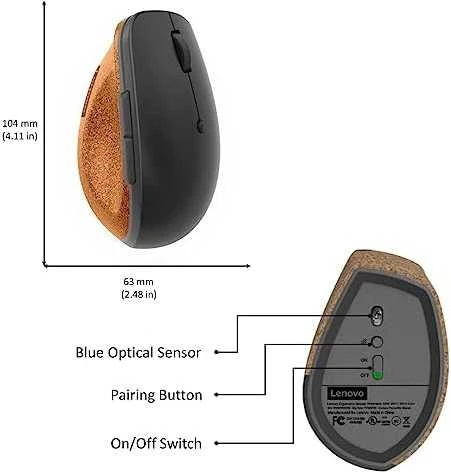 Lenovo | Vertikali pelė | Wireless | USB-A | Pilkas