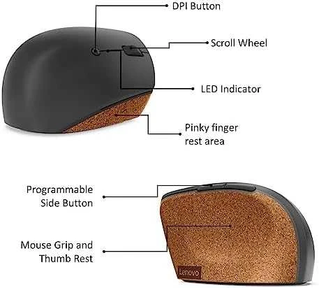 Lenovo | Vertikali pelė | Wireless | USB-A | Pilkas
