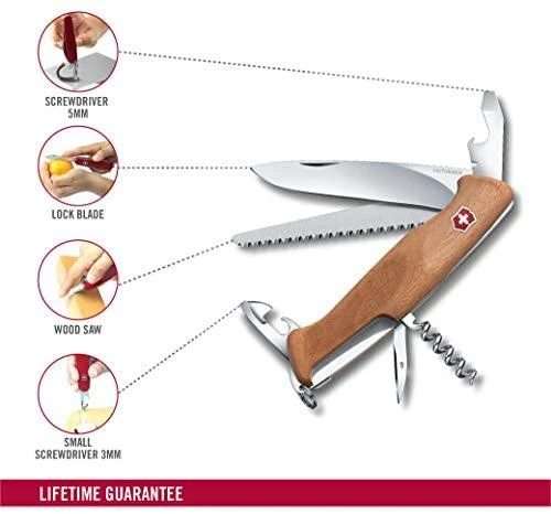 Šveicarija Victorinox Ranger 55 Wood kišeninis peilis su riešutmedžio kriaunomis