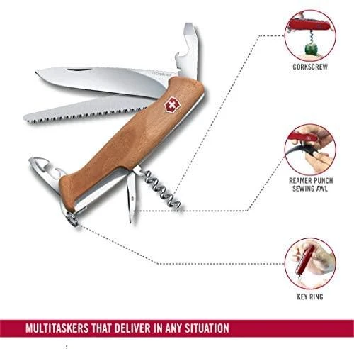 Šveicarija Victorinox Ranger 55 Wood kišeninis peilis su riešutmedžio kriaunomis