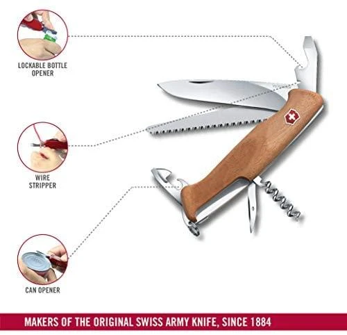 Šveicarija Victorinox Ranger 55 Wood kišeninis peilis su riešutmedžio kriaunomis