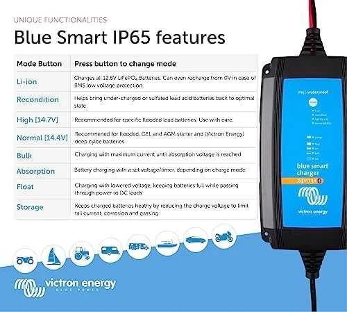 Victron Energy Mėlyna Įkroviklis Mėlyna Smart IP65 24/13 + nuolatinės srovės (DC) jungtis